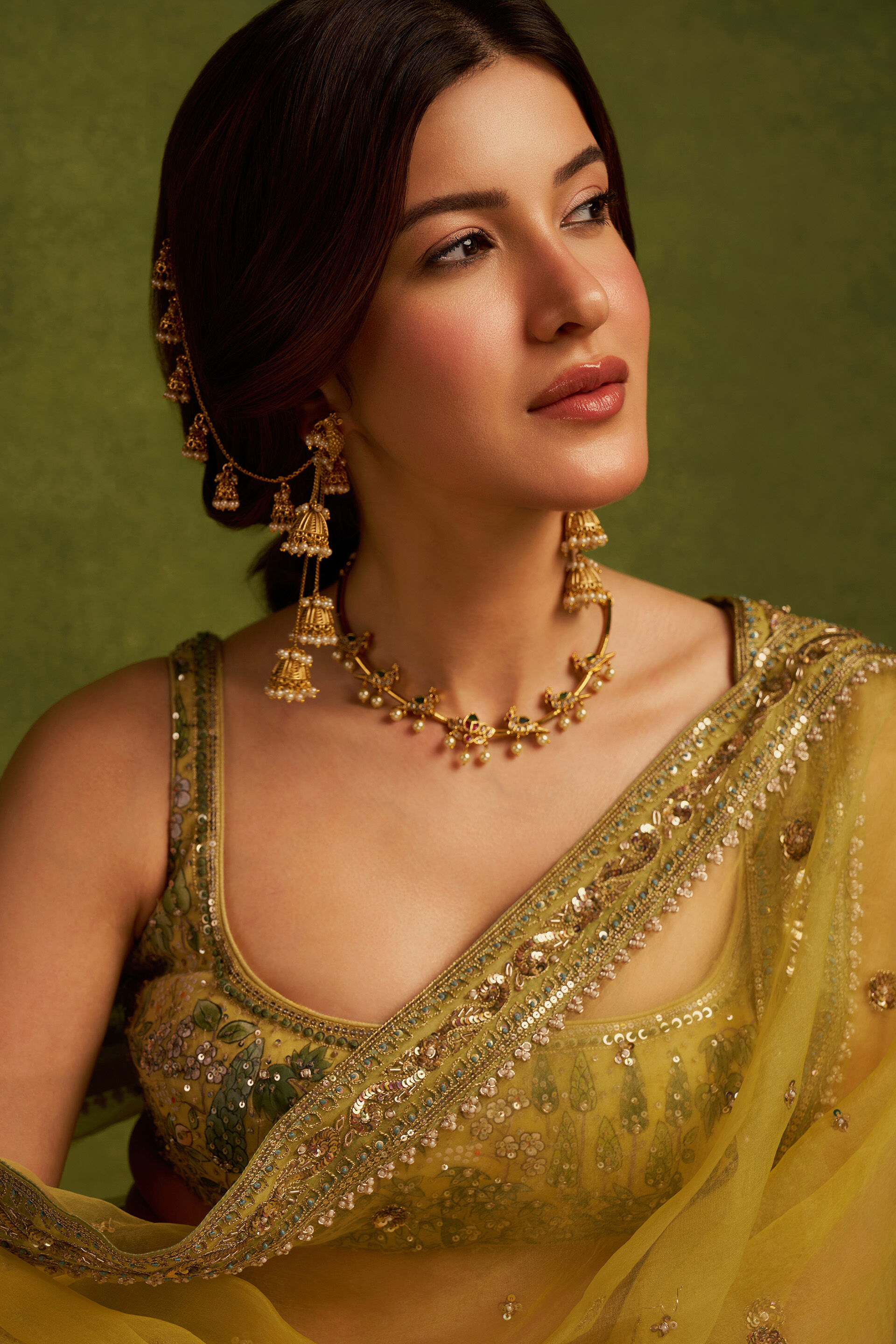 Meadowlark Hand-painted Pichhwai Silk Lehenga Set - Yellow, , image 3